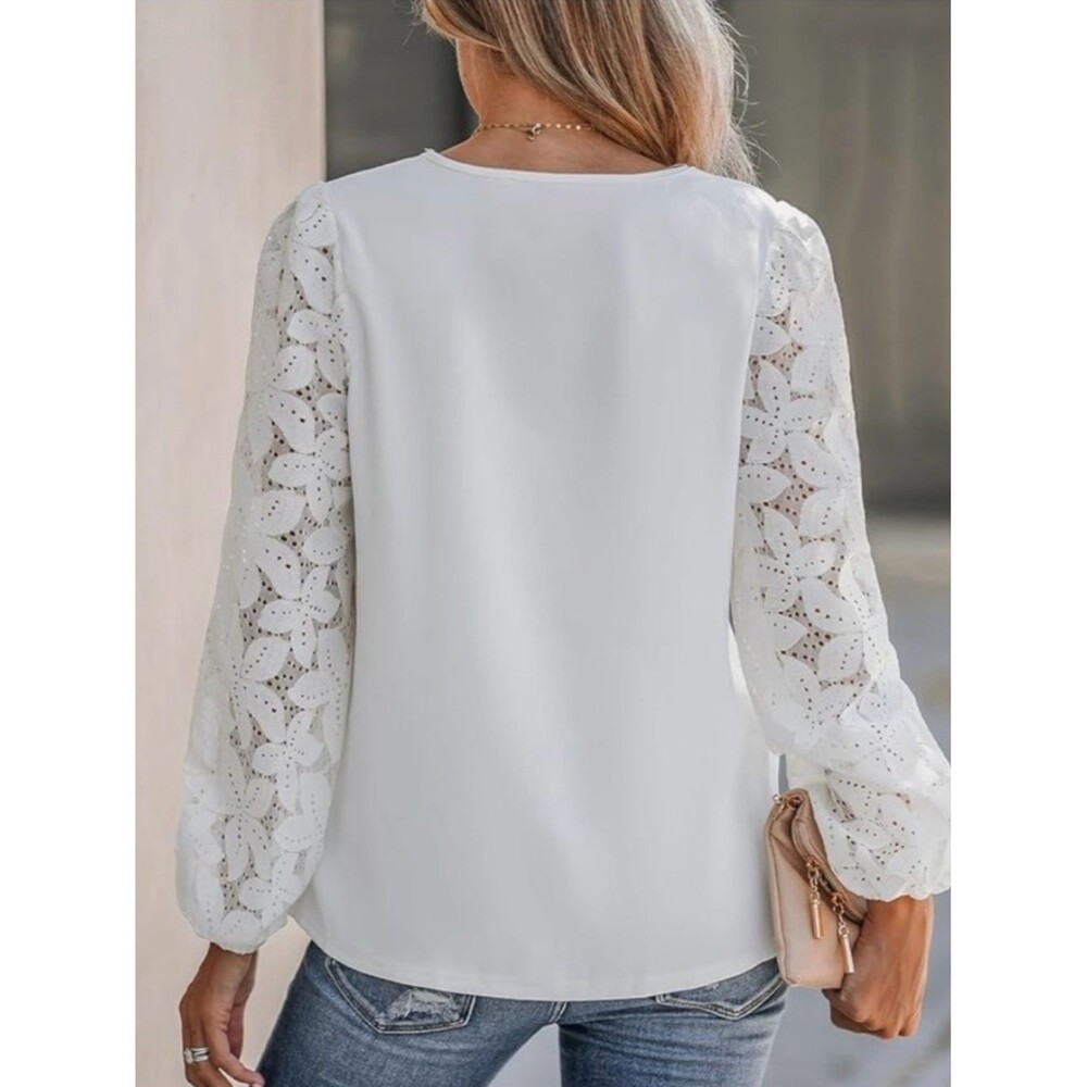 Cupshe White Scalloped Lace Sleeve Blouse |
Romantic Long Sleeve Top| Size L - Picture 2 of 4